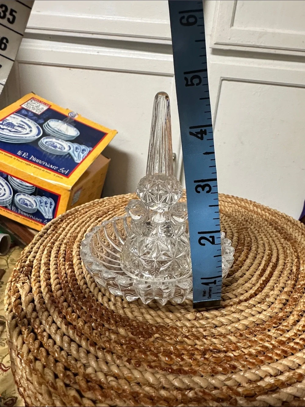 Clear Glass Ring Holder with Trinket Dish - Elegant Decorative Jewelry Stand